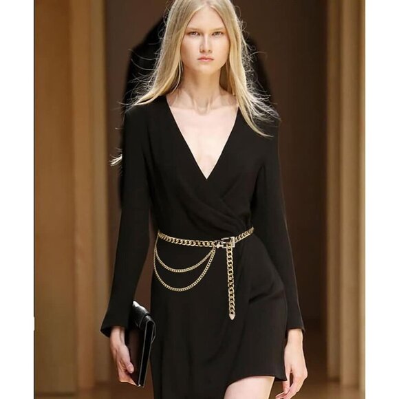Women Girls Gold Alloy Multi-Layer Waist Chain Belt for Dress Party